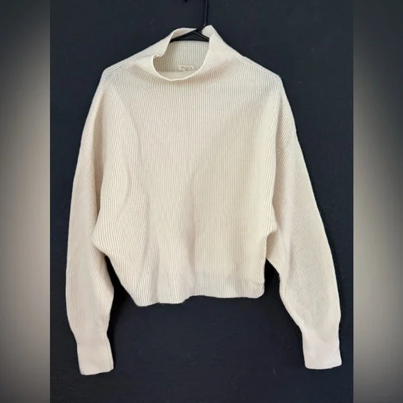 Anthropologie Pilcro Ribbed Mock Neck Crop Cream 100% Cashmere Sweater-1X - Picture 4 of 11